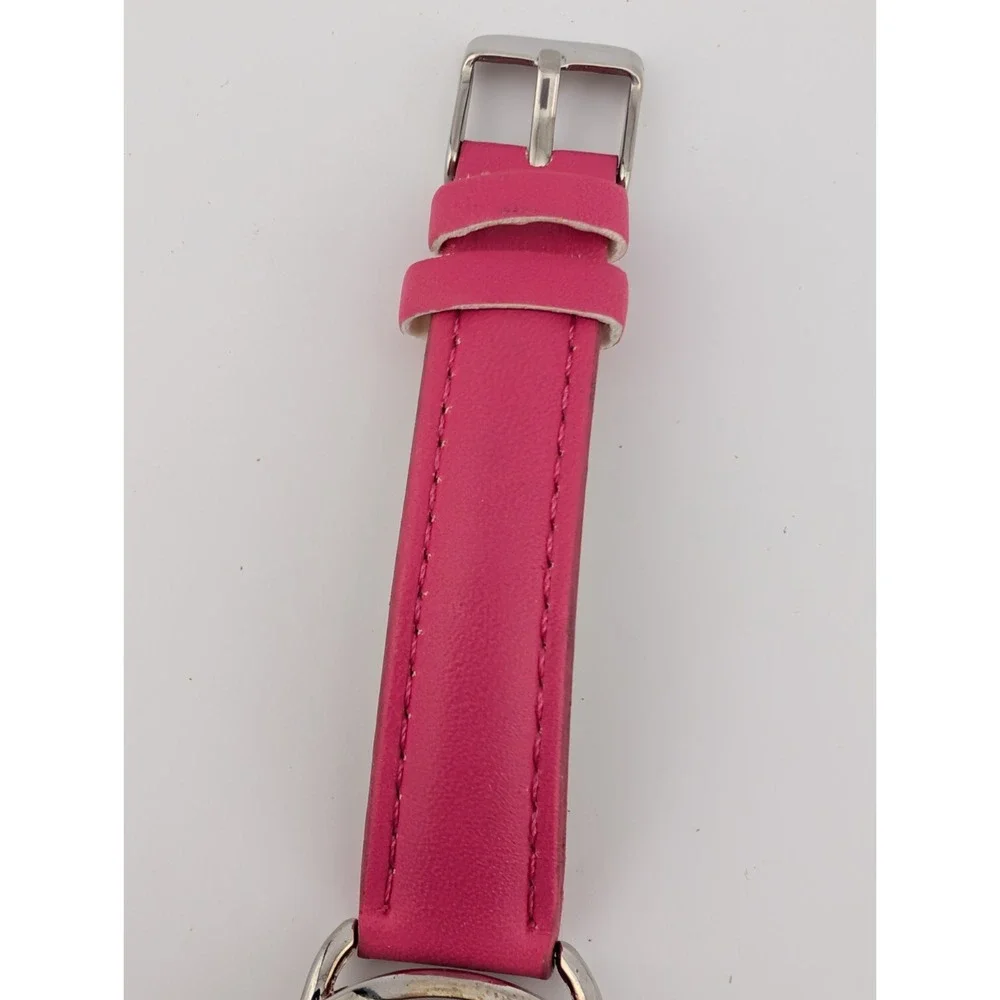 Kessaris Watch Women 35mm Silver Case Pink MOP Dial Pink‎ Band- New Battery